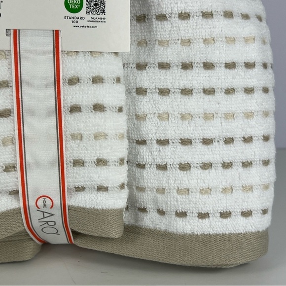 Caro Home Bath Towel Set Tan White 2 Bath 2 Hand 2 Wash 100% Cotton Soft 6pc NEW - Picture 4 of 5